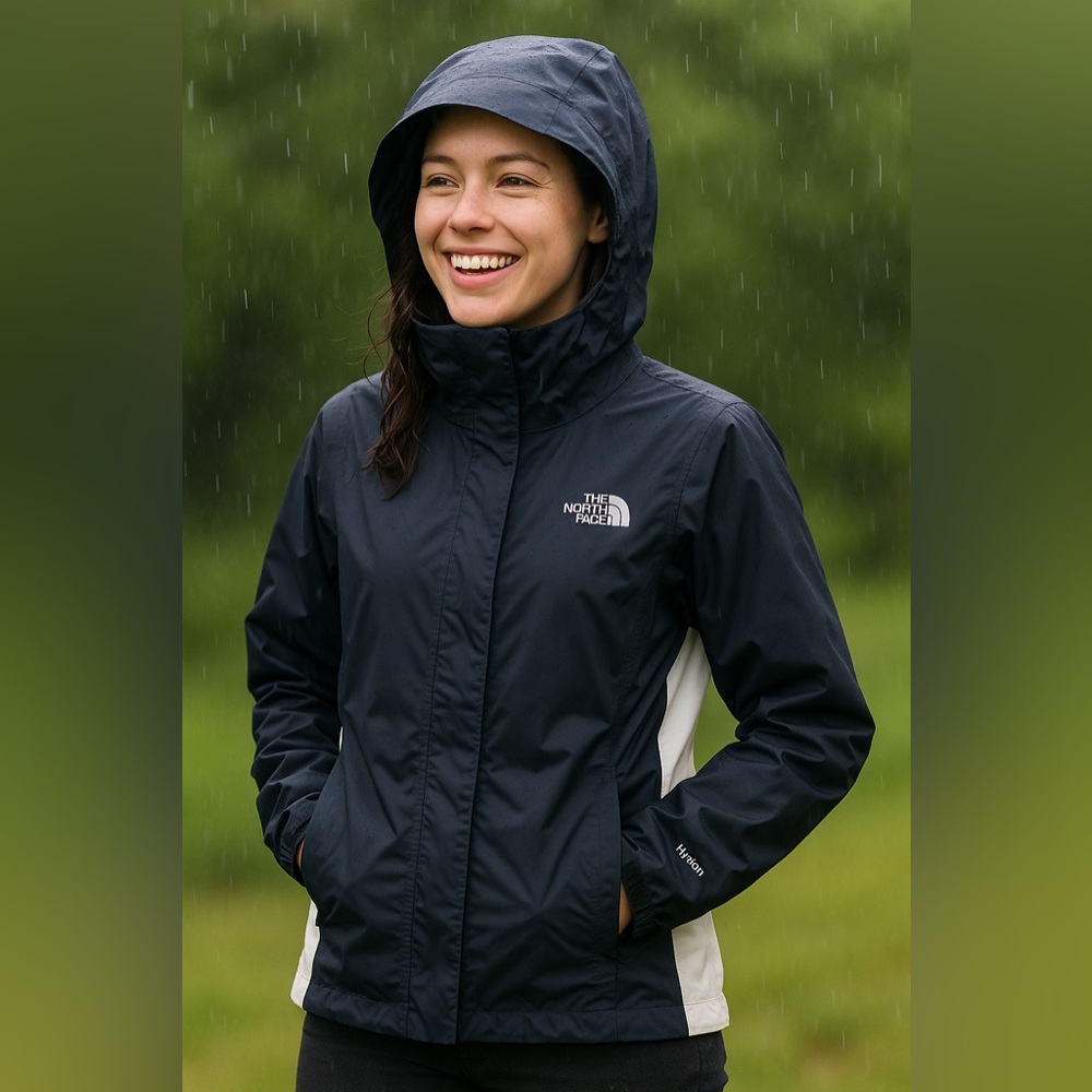 🏔️ The North Face Women’s HyVent Rain Jacket – Black & White – Size XS